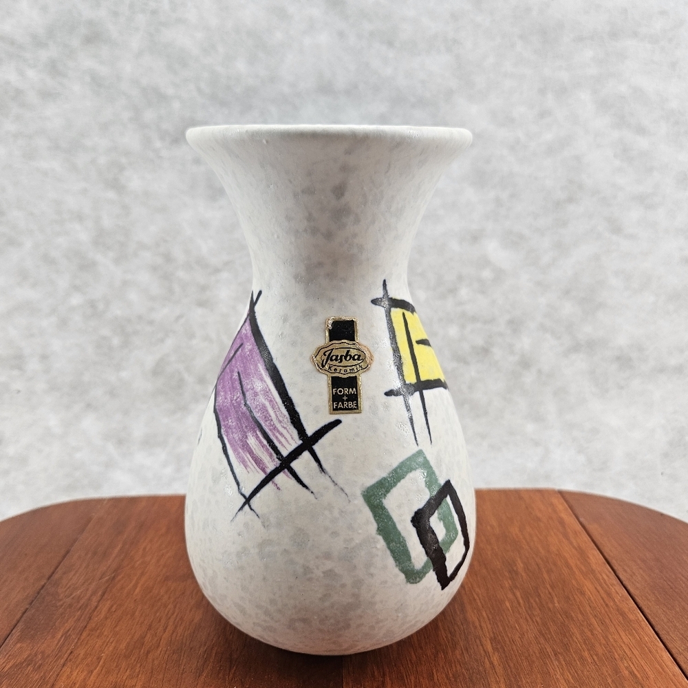 Vintage Ceramic Vase West Germany geometric design‎ MCM Retro 7x4"
